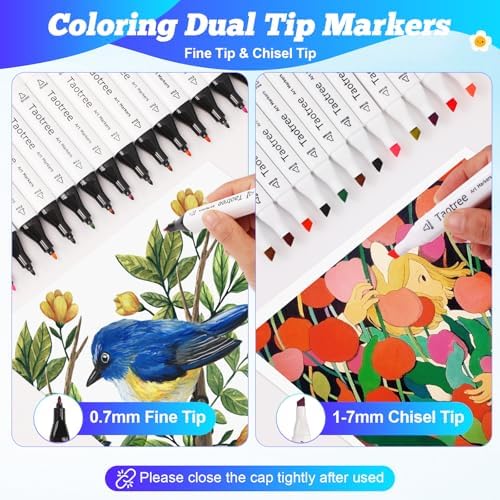 Taotree Alcohol Markers 121 Colors Dual Tips Art Markers Coloring Pens | Fine tip & Chisel Drawing Art Supplies for Adults Artist Sketch Painting Sketching Coloring Drawing Pens