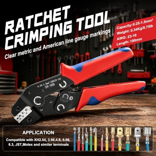 smseace 24-16 AWG Wire Crimping Tool, Ratchet Crimper Tool for Open Barrel Terminal Connectors,Electrical Terminal Crimper