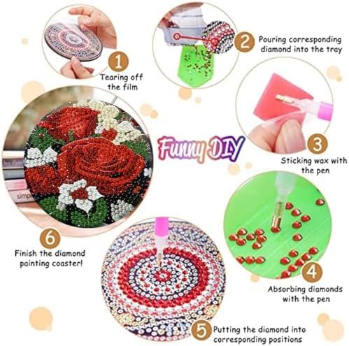 8 Pack Diamond Art Coasters,Rose Flowers Diamond Painting Coasters Kits