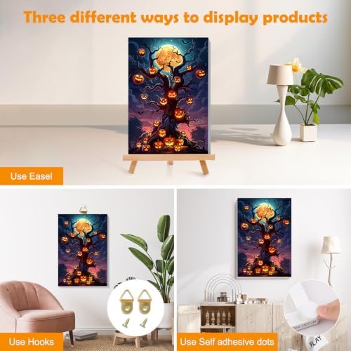 MOGTAA Halloween Paint by Numbers Kit for Adults Beginners with Frame, Pumpkin Tree Adult Paint by Number Kits on Canvas with Easel, Easy DIY Landscape Oil Painting Kits for Home Decor, 8x12in