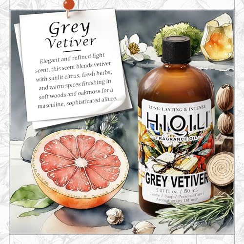 HIQILI Grey Vetiver Fragrance Oil for Diffuser, Candle&Soap Craft