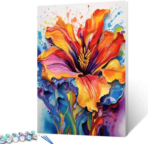 Aihonmin Lris Flower Paint by Number for Adult and Kids Beginner,Floral Canvas Oil Painting Kit Digital Painting,Vintage Watercolor Living Room Decoration,(Without Frame