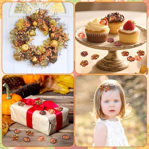 JUNEBRUSHS 50 Pcs Thanksgiving Turkey Charms, Mini Resin Turkey Flatback Turkey Embellishment for Fall Thanksgiving DIY Crafts Home Table Decorations