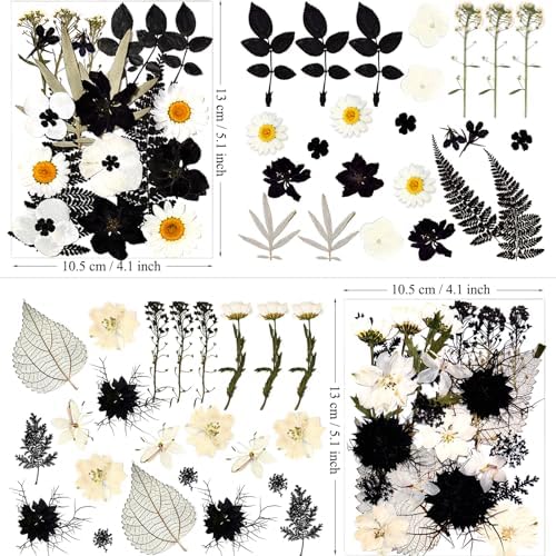 MIKIYA 90Pcs Black Pressed Dried Flowers for Resin Molds, Real Natural Bulk Dry Floral Leave for DIY Art Crafts, Epoxy Jewelry, Candle, Soap Making, Nails Decors Gifts