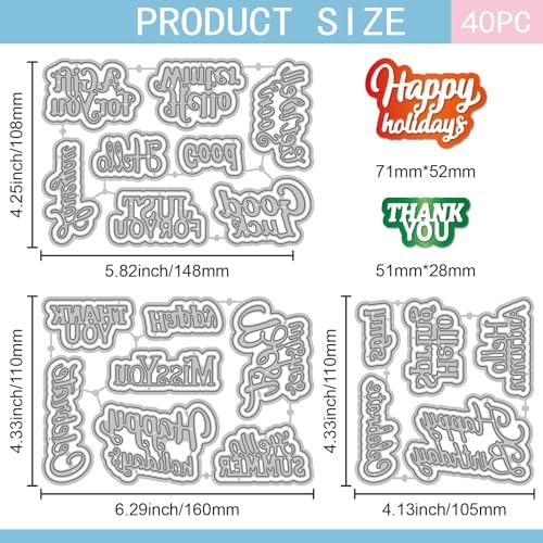 GLOBLELAND Greetings Cutting Dies for Holiday Card Making Blessings Metal Die Cuts Best Wishes Cutting Dies Templates for Scrapbooking Journal Embossing Paper Craft Decor