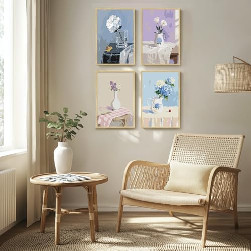 4 Pack Framed Paint by Numbers Kit for Adults Beginner with Wooden Easel, Flowers Vase Easy Paint by Numbers with Frame, DIY Adult Paint by Numbers Kits on Canvas Framed for Home Decor Gift 8x12 Inch