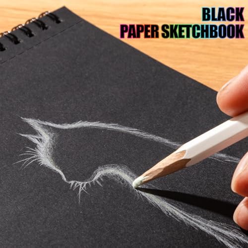 Black Paper Sketchbook 5.5 × 8.5 in, 30 Sheets, 160gsm Spiral Bound | Acid-Free 98Lb Black Paper, Top Spiral, Tear-Off Pages, Hardcover, for Colored Pencil, Chalk & Metallic Markers