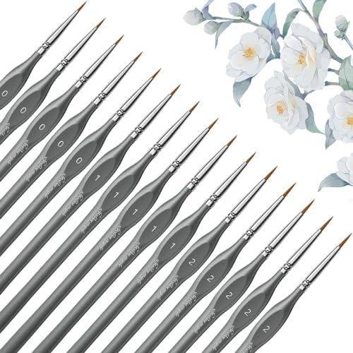 Golden Maple Miniature Paint Brushes, 15PC Model Brushes Micro Detail Paint Brush Set, Fine Detailing for Acrylics, Oils, Watercolors & Paint by Number, Figurine (Grey)