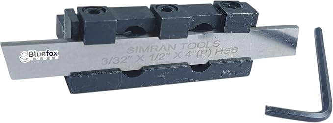8mm Adjustable Lathe Parting Cut Off Tool Holder with 3/32" x 1/2" x 4" HSS Blade, Heavy Duty Steel, Front & Rear Tool Post Compatible for Mini & Bench Lathes