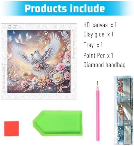 AiYuanzsh Diamond Art Painting Kits for Adults, 5D Special Shape Diamond Art Kits for Beginners, Crystal Rhinestones Diamond Painting for Home Wall Decoration Gift 12×12 inch, Happy White Dove