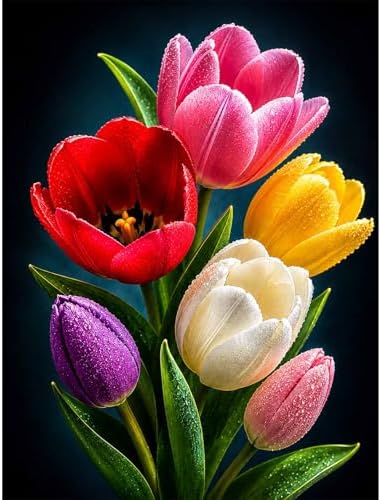 Tulips Diamond Art Kits for Adults,Colorful Flower Bouquet Diamond Painting