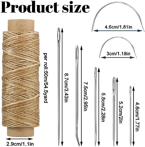 110Yards Waxed Thread with 7 Pcs Leather Needles for Hand Sewing