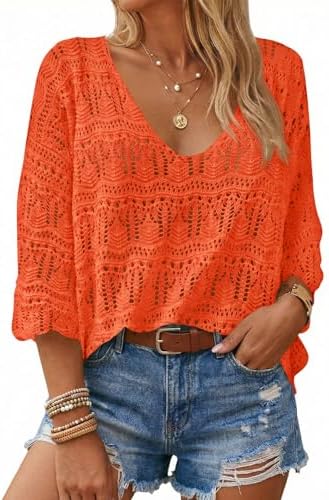 Saodimallsu Womens Crochet Cover Up Sweater Tops