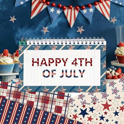 Retro Patriotic Scrapbook Paper Blue Star Patterned Papers Pad 11.8×11.8,24 Sheets Double-Sided Scrapbooking CardStock Paper for 4th of July Card Making Veteran's Day Cardmaking DIY Origami Papers.