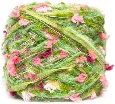 Soft Fancy Yarn for Crochet and Knitting, Novelty Art Yarn for DIY Crafts, Textured Decorative Yarn for Weaving, Handmade Projects and Home Decor (Green Blush)