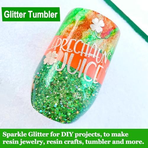 HEMOER Dark Green Glitter, 100g/3.5oz Holographic Chunky Glitter Mixed Hexagon Chunky & Fine Flakes Iridescent Sequins for Epoxy Crafts, Resin, Nail Body, Tumblers, Festival Party