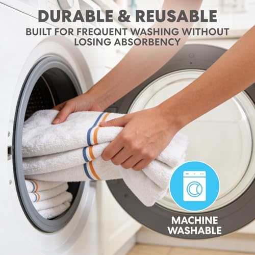 SIMPLI-Magic Terry Bar Mop Towels - 60 Pack, 15 x 18 Inch Cotton Kitchen Cleaning Towels, Highly Absorbent & Reusable for Kitchen, Bar & Commercial Use