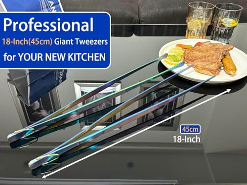 JETKONG 2 Pcs 18 Inch (45cm) Stainless Steel Grill Tongs Heavy Duty Giant Tweezer Tongs, Extra Large Tweezers Tools for Cooking, Grilling, BBQ and Turning Food (Rainbow)