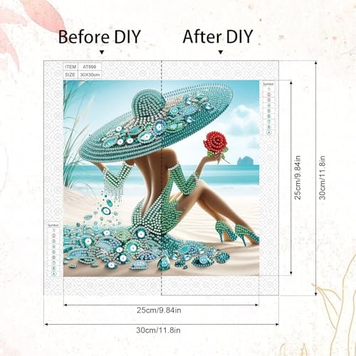 AiYuanzsh Special Shape Diamond Painting Kits for Adults, Beach Beauty 5D Crystal Rhinestone Diamond Art Painting Canvas, DIY Paint by Diamonds Unique Craft Kits, Relaxing Craft for Home Decoration