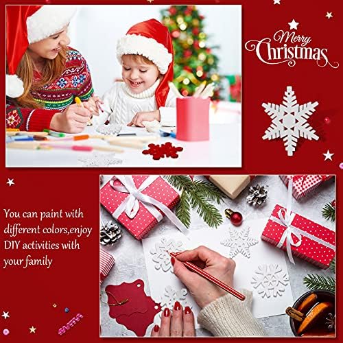 Blulu 100 Pcs Christmas Wooden Snowflakes Crafts, White, 3.1 in