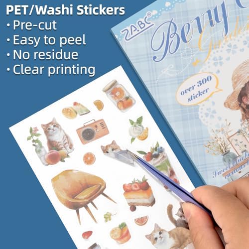 Cat Series Sticker Scrapbooking Supplies for Junk Journal, 20 Sheets PET Stickers