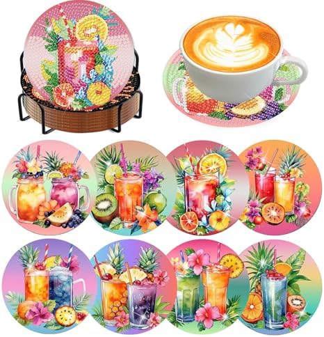 8 Pcs Diamond Art Coaster Kit for Adult with Holder, Diamond Coasters 4x4in