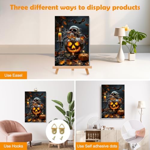 MOGTAA Halloween Paint by Numbers Kit for Adults Beginners with Frame, Skull Adult Paint by Number Kits on Canvas with Easel, Easy DIY Pumpkin Oil Painting Kits for Home Decor, 8x12in