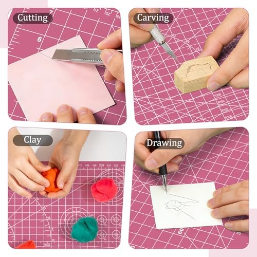 Sewing Cutting Mat 12in x 9in,Small Self Healing Cutting Board A4 Rotary Cutting Mat for Crafts Pink Double Sided Thickened PVC Craft Cutting Board for Quilting Hobby Fabric Precision