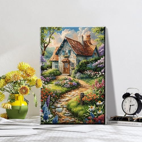 ATDMS House Flowers Paint by Numbers Kits for Adult with Frame, 8x12 Inch