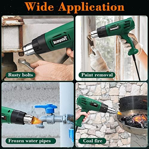 AcmyslaT Heat Gun, Heavy Duty Hot Air Gun Kit Dual Temperature Settings 572℉~932℉ (300℃-500℃), Overload Protection with 4 Nozzles for Crafts, Shrink Wrapping/Tubing, Paint Removing, Epoxy Resin | 572℉~932℉ (300℃-500℃), Overload Protection with 4 Nozzle...