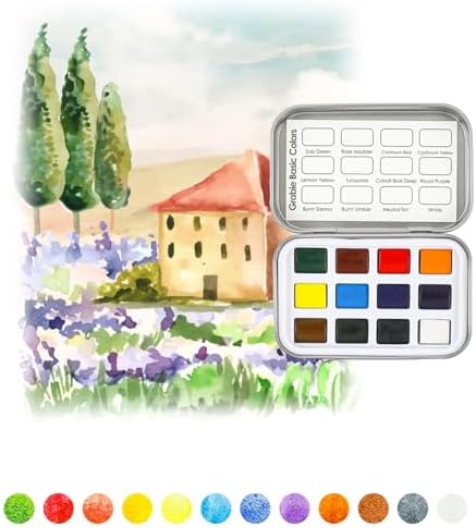 Grabie 12 Color Travel Watercolor Paint Set, Pocket Palette, Essential