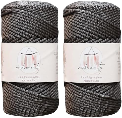 Makromecity, 2 Skeins of Polyester Macrame Cord 3mm x 131 Yards (394 feet) 3mm Polypropylene Anthracite Macrame Cord Crochet Macrame Bag Cord Crafts for Wall Hangings, Bags, Underplate, Rug…