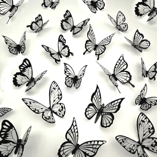Butterfly Wall Decals - Black-72pcs 3D Butterflies Removable Mural Wall Stickers for Home Room Bedroom Decorations