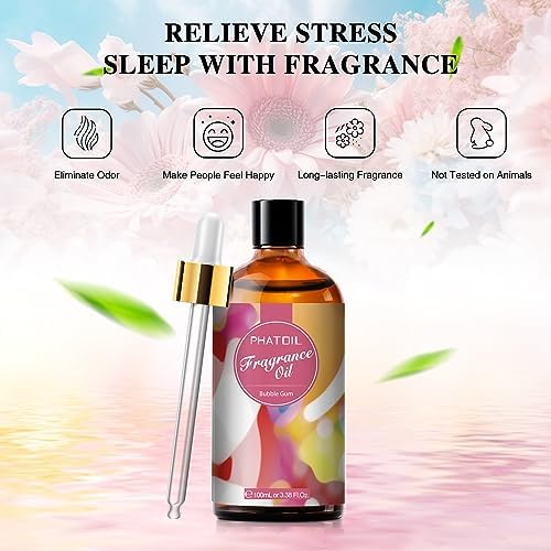 PHATOIL Bubble Gum Fragrance Oil for Diffuser Aromatherapy 3.38FL.OZ | Long Lasting Scented Oils For Humidifier, Air Freshener, DIY Soap Candle, Scent Project Making, Aroma Oil for Home Freshening