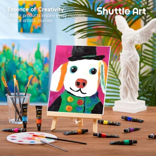 Shuttle Art 87 Pack Acrylic Painting Kit, Paint Kit with 3 Packs 15-Color Acrylic Paint, 3 Wooden Easels, Canvas, Brushes & Palettes, Art Painting Supplies for Adults, Kids & Beginners