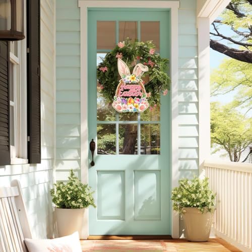 Large Size 12" Wooden Easter Ornaments to Paint, Wooden DIY Blank Unfinished Round Wood Discs Ornament Happy Easter Bunny Door Sign Hanging Sign Plaque Crafts Hanging Decorations 3PCS