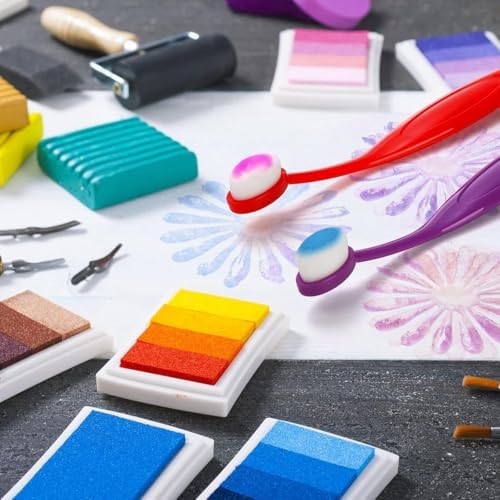 YOUEON 20 Pack Mini Colored Ink Blending Brushes, 10 Color Craft Ink Blender Brushes Set, Small Ink Blending Tools with Soft Bristle Color Coded Handle for Card Making, Painting, Drawing, Stamping