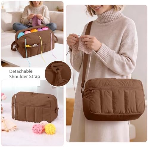 MYBAGZIGN Crochet Bag Organizer for Yarn & Hooks, Large Capacity Yarn Storage Bag with Yarn Holder Holes, Portable Crochet & Knitting Bag for Crocheting on the Go, Craft Travel Bag Gifts for Women