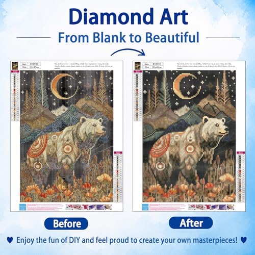 AUKELHJ Bear Diamond Art Kits for Adults, Diamond Painting, 12x16 Inch