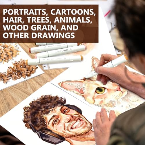 SFAIH Skin Tone Alcohol Markers Brush & Chisel [25 Diverse Portrait Colors] | Soft Reversible Brush Art Markers for Portrait Hair Skin Anime Character, Seamless Blending - Artists/Creators & Refillable