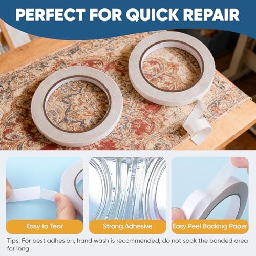 2 Rolls Double Sided Fabric Tape, 2/5-1IN 98 FT Hem Tape No Sewing No Iron