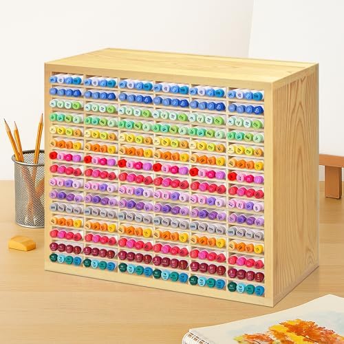 PROLEE Marker Storage Organizer for 360 Markers,Wooden Alcohol Marker Holder with 90 Slots,Markers Pens Pencils Art Supply Storage Rack for Desk Home Classroom Office Decor