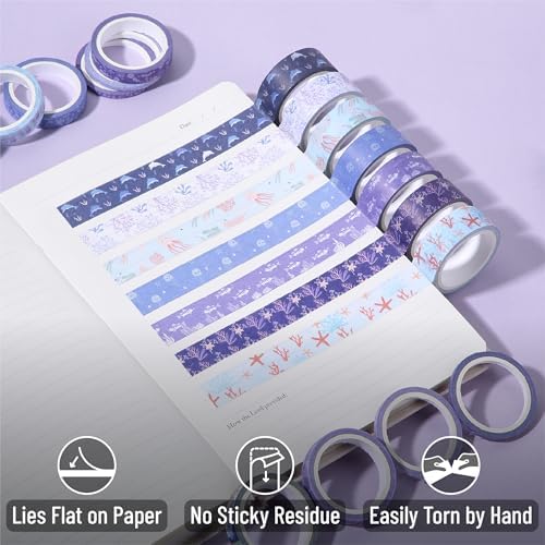 Mr. Pen- Washi Tape Set, 21 Rolls, Assorted Sizes, 5 Yards/Roll | Washi Tape for Scrapbook, Arts, Crafts, Journals and Planners, Tide & Bloom Design