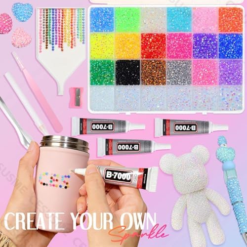 28000 Pcs Color Rhinestones Bedazzling Kit, White AB Resin Bedazzling Gems