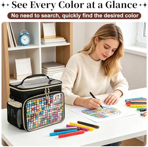 Large Double-Layer Marker Organizer Case for 200-300 Markers, Black