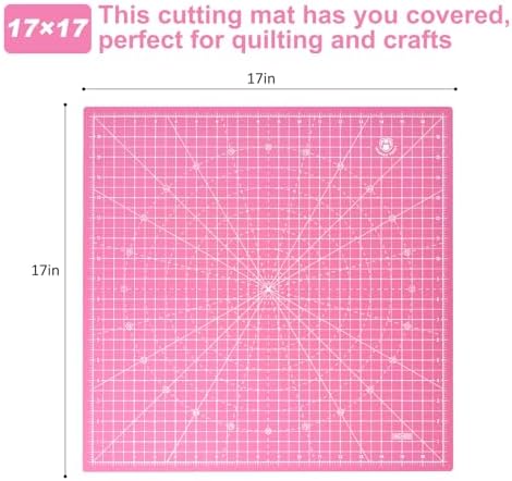Headley Tools 17"x17" Rotating Cutting Mat, Self Healing Mat with 360-Degree Rotation & Anti-Slip Base, Sewing Board Cutting Mat Perfect for Fabric Quilting Leather Hobby Project, Pink