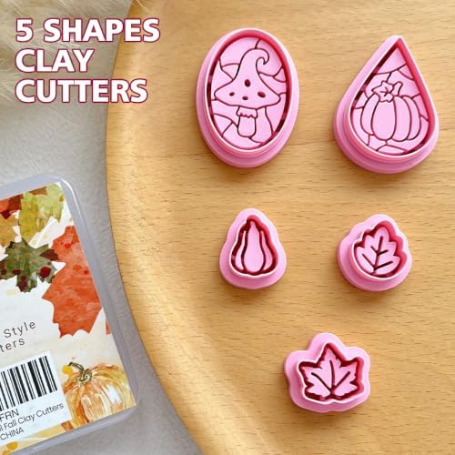 Keoker Fall Polymer Clay Cutters, 5 Shapes Enamel Style Fall Clay Earring Cutters, Pumpkin Polymer Clay Cutter Fall