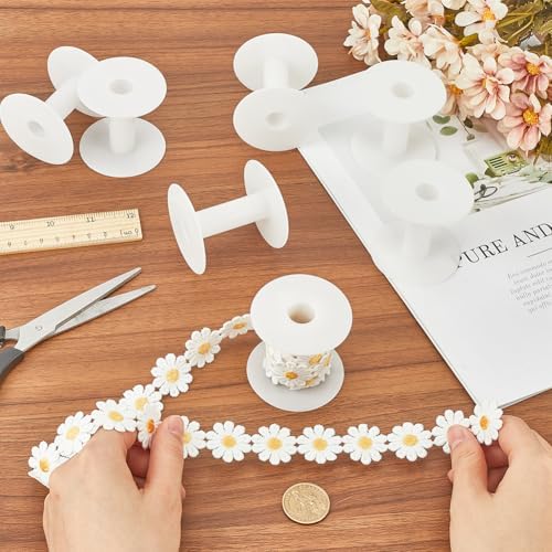 SUNNYCLUE 15Pcs Wire Weaving Bobbin Plastic Ribbon Spool Bulk Small Diameter Empty Thread Rope Chain Roll Crochet Cords Organizer Lace Line White Spools for Embroidery Thread Yarn Making DIY Crafts