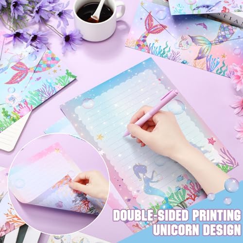 TaoBary 160 Pcs Mermaid Stationery Paper and Envelopes Set, 8.5 x 11''