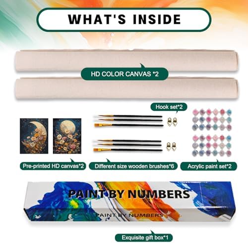Possoco 2 Pack Paint by Numbers Kit for Adults Beginner, Moon Flowers Adult Paint by Number Kits on Canvas, DIY Acrylic Number Painting for Adults for Home Decor Gift 16x20 Inch